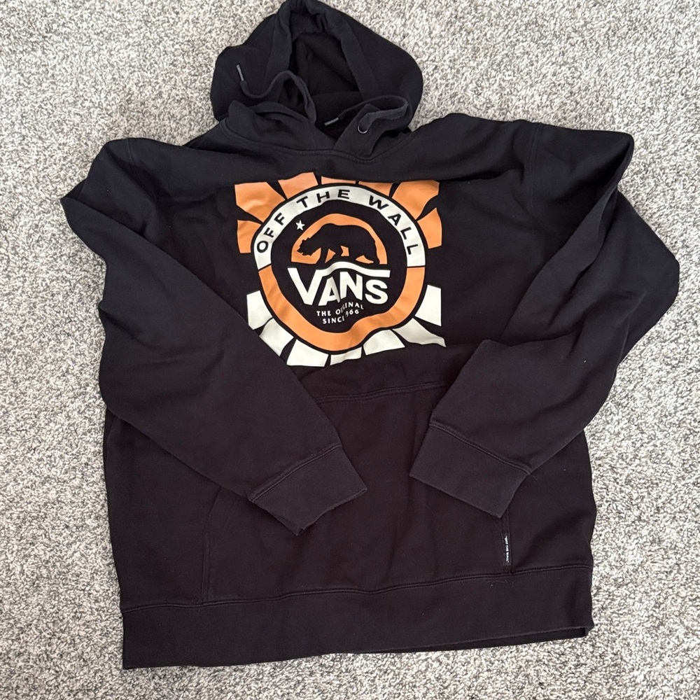 Vans Black Pullover Hoodie with Orange and White Logo